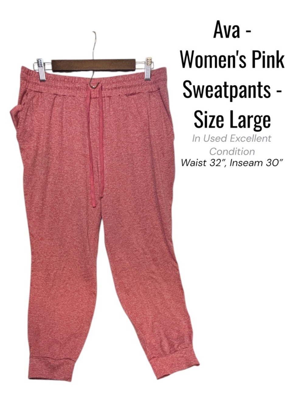 Ava Pink Jogger Pants Size Large Drawstring Waist Athleisure Lounge Casual